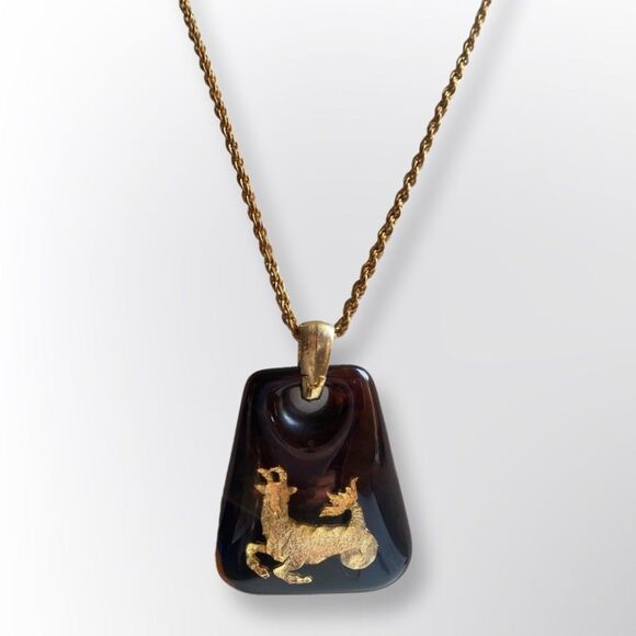 HELENA RUBINSTEIN Capricorn “The Goat” Lucite Zodiac Necklace - Picture 1 of 9